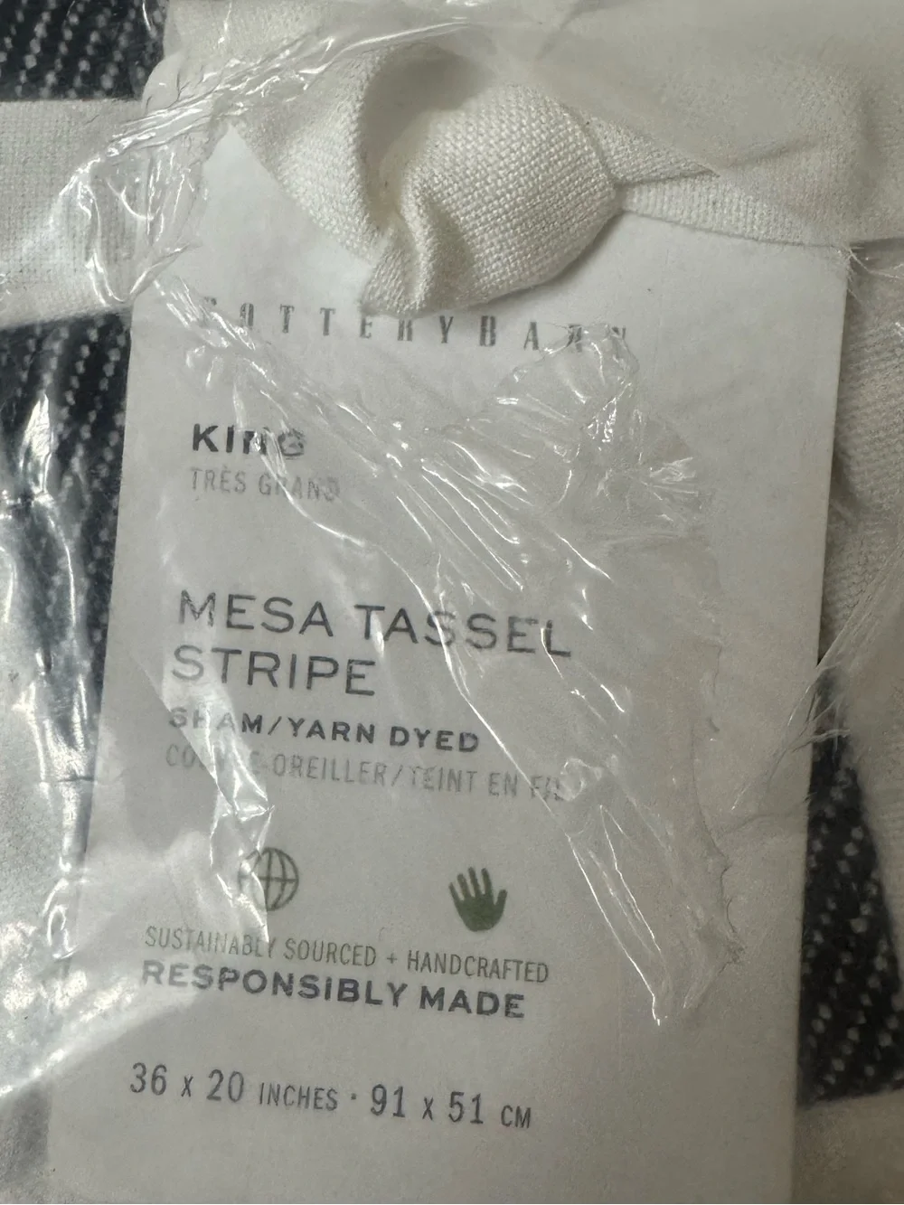 Pottery Barn Mesa Striped Tassel Throw Pillow Sham-  King Size Set of Two
